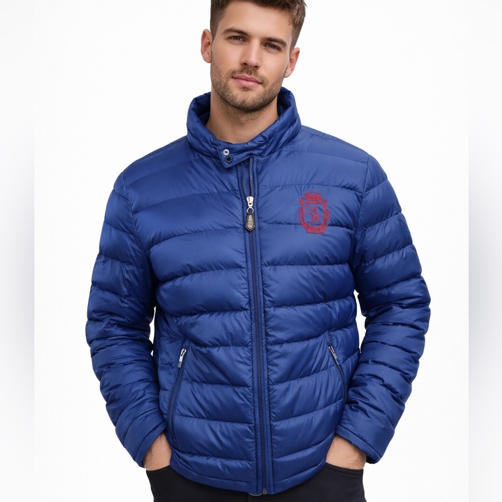 Billionaire Italian Couture blue bomber puffer coat size 50